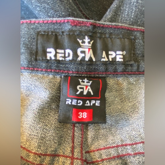 Men's Red Ape Jeans Black Red Embroidered Y2K Hip Hop Streetwear Skater Sz 38x30 - Picture 5 of 6